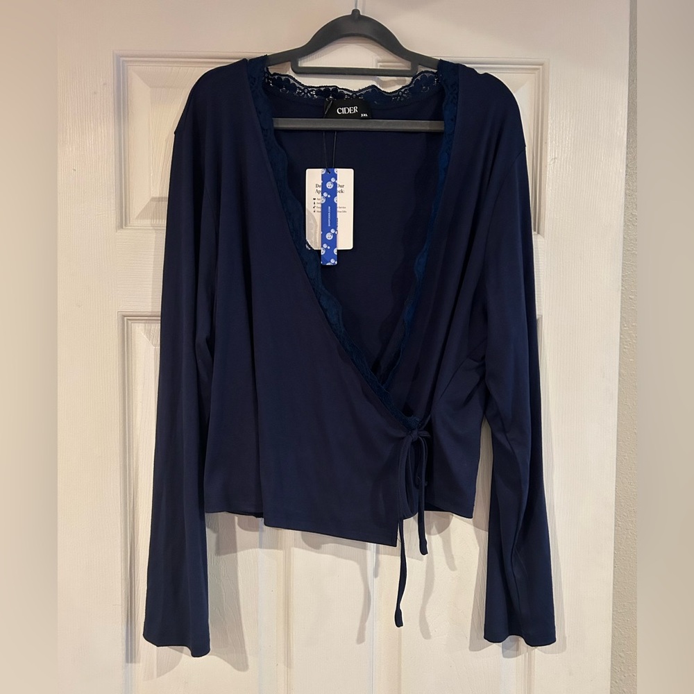 NWT Cider Deep Blue Wrap Blouse